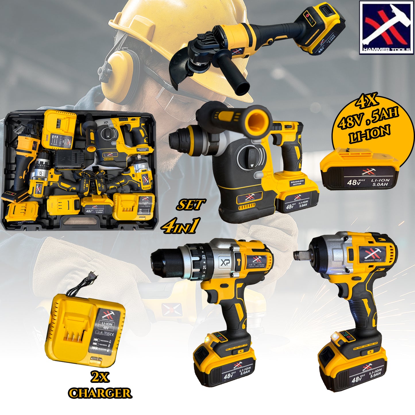 HAMMER TOOLS 4u1 Set - 4x48V 5Ah Li-Ion