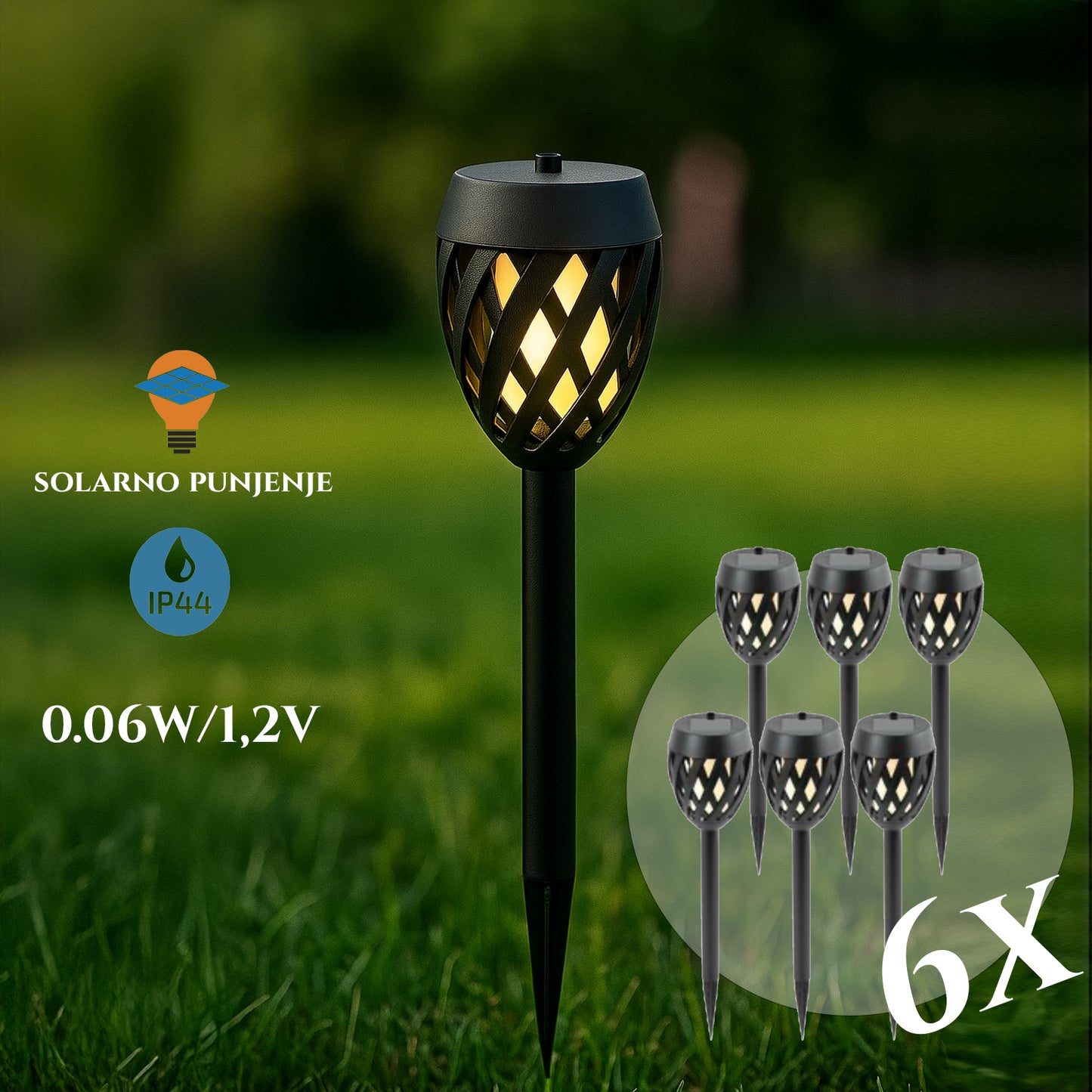 LED solarna vrtna svjetiljka baklje 6kom