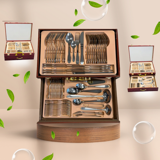 LUXERY PRIBOR ZA JELO 72 DJELNI U DRVENOM KOFERU