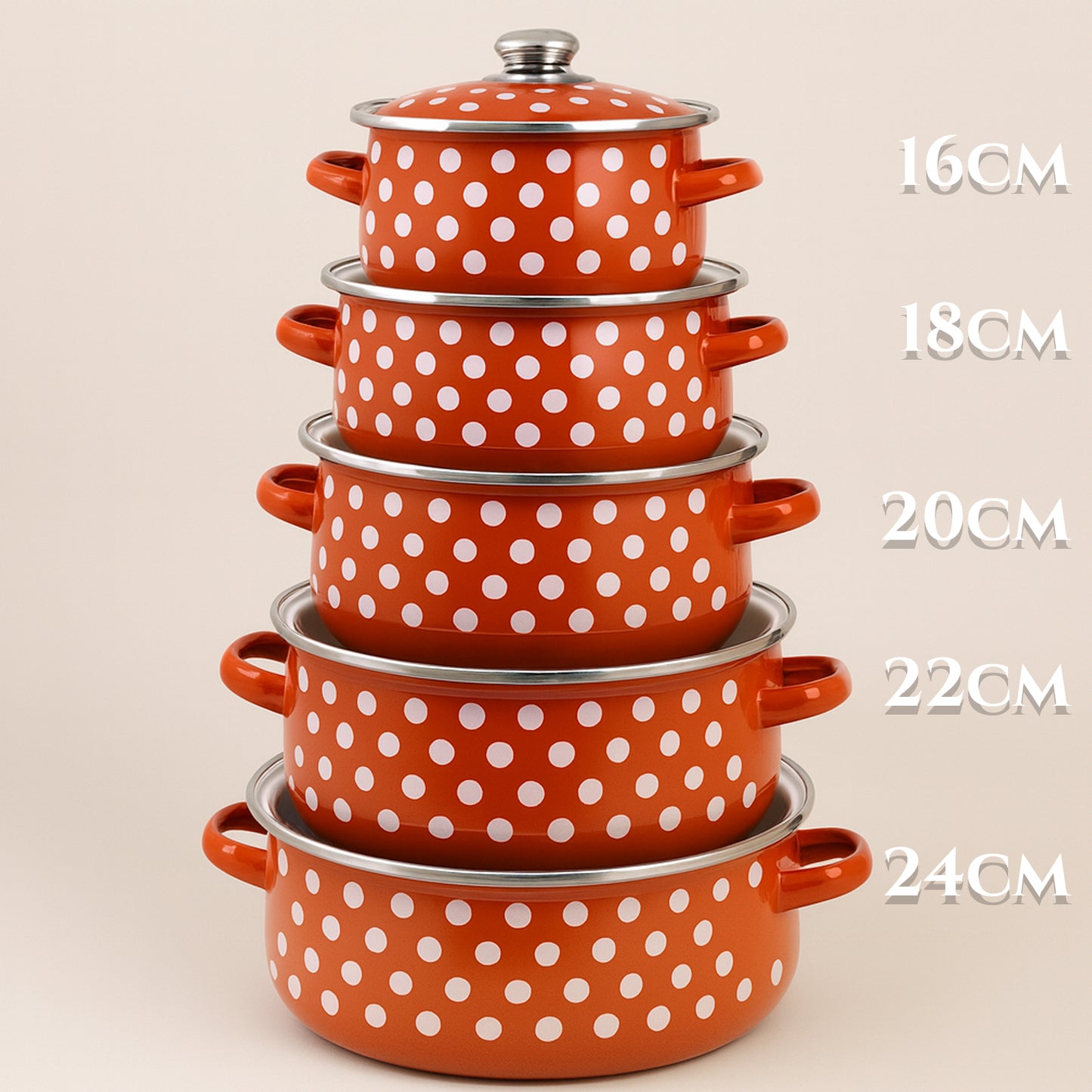 Retro set emajliranih lonaca 5-dijelni (16–24 cm)