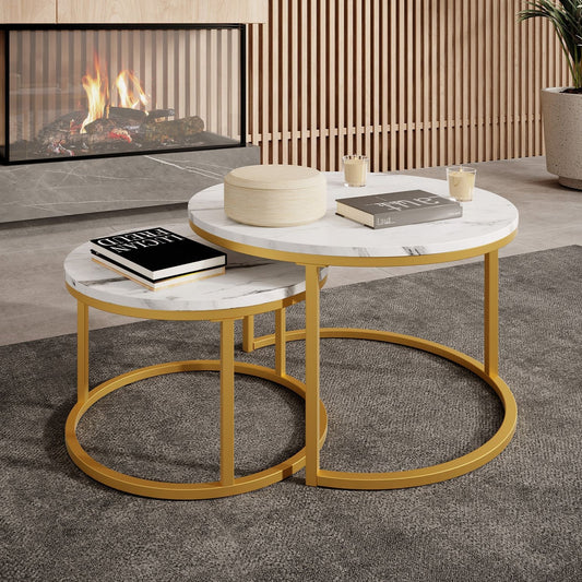 Set od 2 moderna stolića - mramorna ploča i zlatne noge