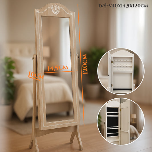 Elegantno stojeće zrcalo s ugrađenim spremnikom za nakit