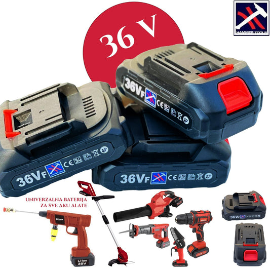 UNIVERZALNA BATERIJA 36V HAMMER TOLLS ZA AKU BUŠILICE,AKU BRUSILICE,AKU TRIMERE,AKU PILE,AKU MINIWASH,AKU UBODNA PILA,AKU PUHAČ LIŠĆA IDR