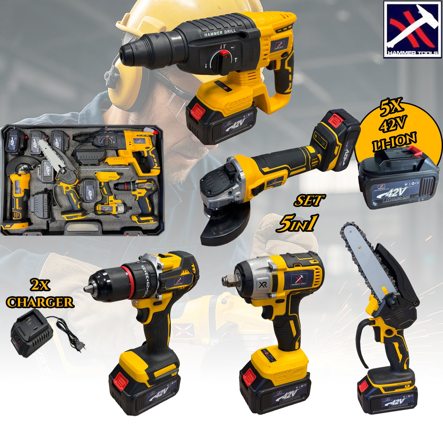 HAMMER TOOLS 5u1 Set - 5  baterija 42V