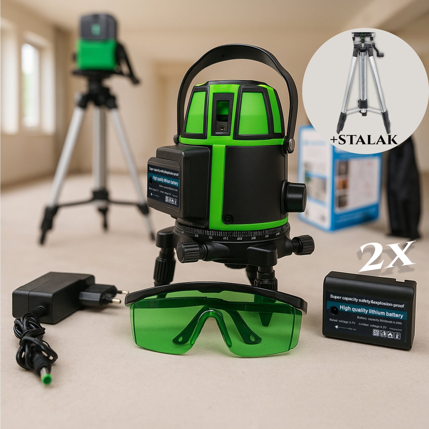 Laserski nivelir 2 baterije +stalak + naočale